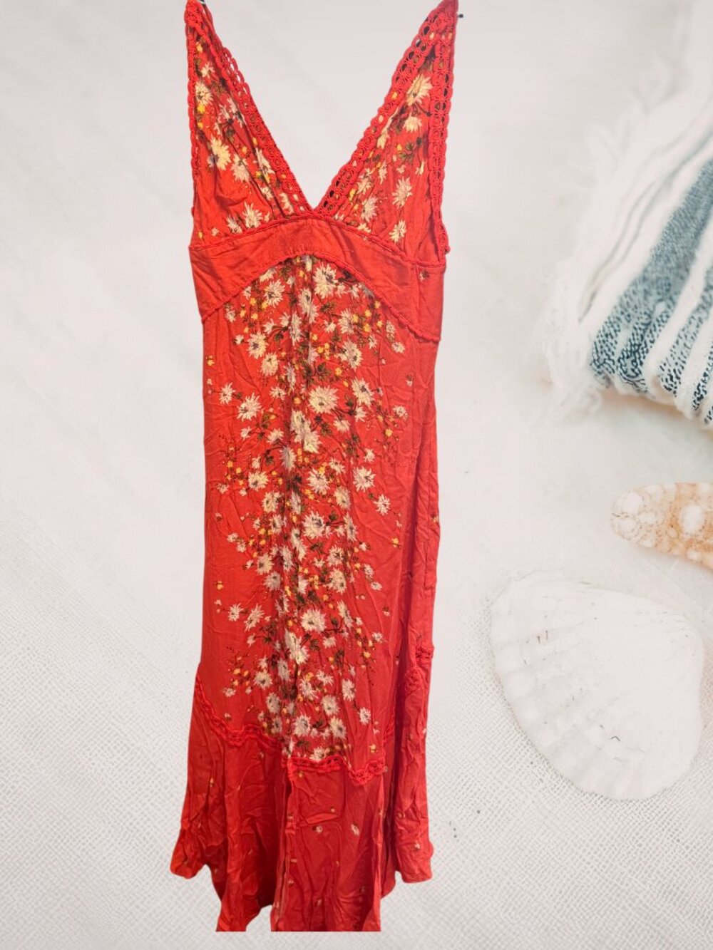 Free People Paradise Printed Maxi Dress Red Orange Floral Boho Size 4